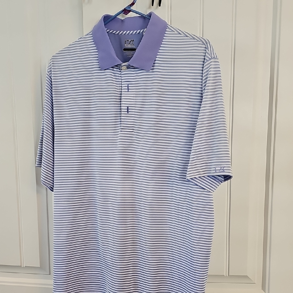 Cutter & Buck. Men's Golf Polo Shirt - Light Purple and White Stripes